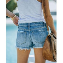Caiden Mid Rise Distressed Denim Shorts