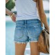 Caiden Mid Rise Distressed Denim Shorts